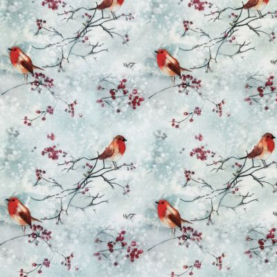 Holly Robin digitally printed polycotton