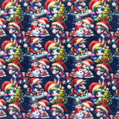 Christmas Unicorns digitally printed polycotton