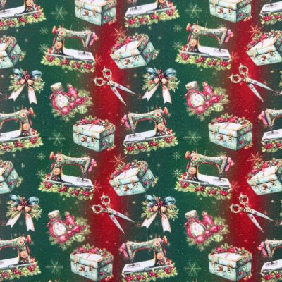 Santa's sewing workshop digitally printed polycotton