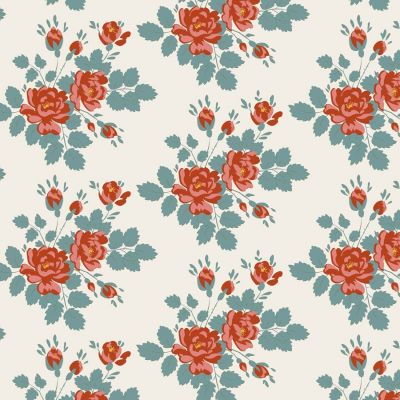 Tilda Village Life Myrtle Teal Cotton