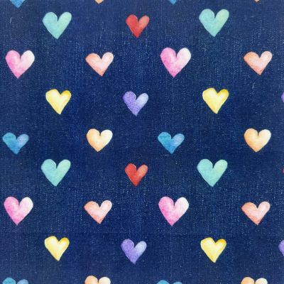 Denim Hearts digitally printed polycotton
