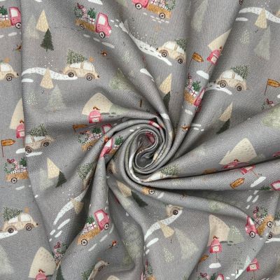 A Winter Christmas, Grey  Cotton Panama