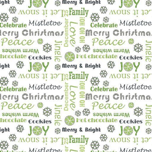 Stof My Hearts Belongs to Christmas White and Green Cotton