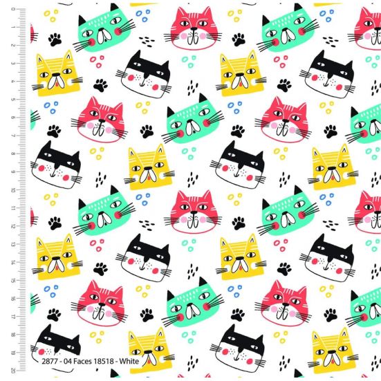 Mochis Pals Cats Faces, White Cotton