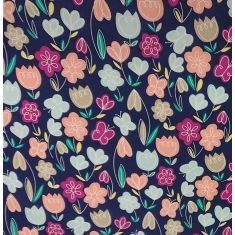 Polycotton Tulips Navy