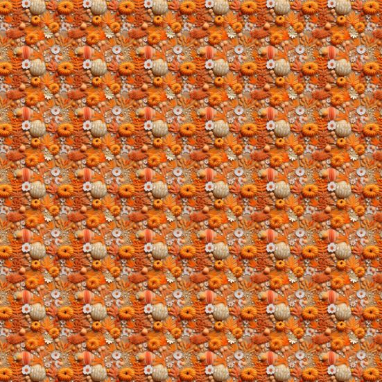3D Pumpkin Meadow Polycotton