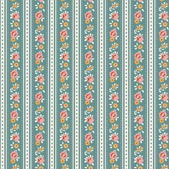 Tilda Village Life Agnes Teal Cotton