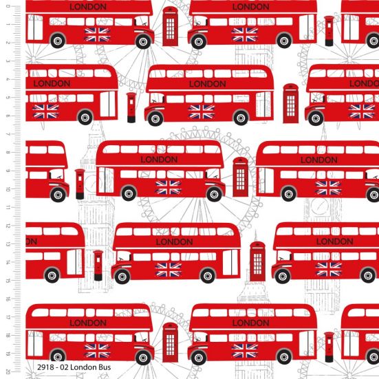 Happy & Glorious London Bus Cotton