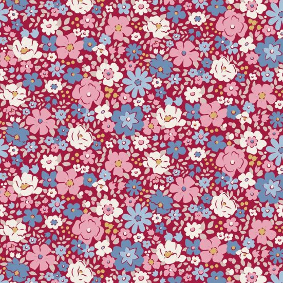 Tilda Village Life Esther Burgundy Cotton