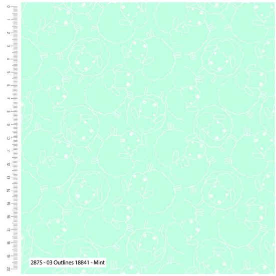 Knitting Sheep, Mint Outlines Cotton