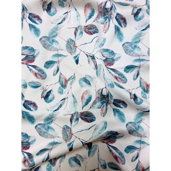 Polyester Spandex Digital Print Leaf Blue