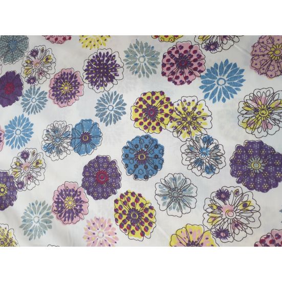 White Pink Lavender Floral Cotton