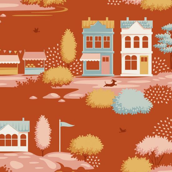 Tilda Village Life Village Rust Cotton
