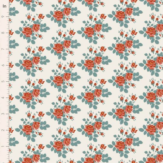 Tilda Village Life Myrtle Teal Cotton