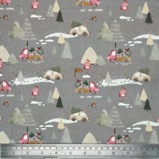 A Winter Christmas, Grey  Cotton Panama