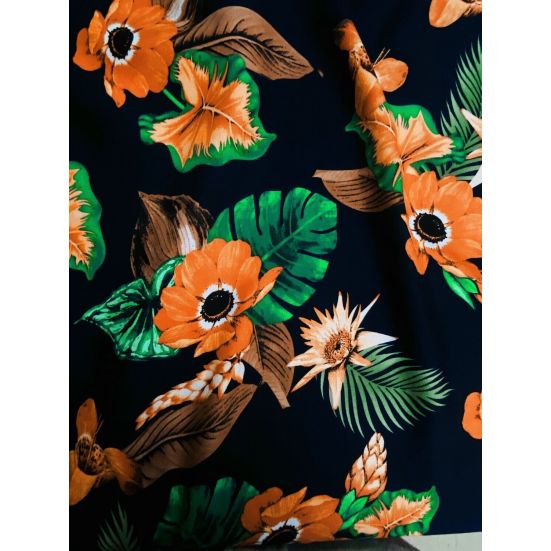 Rayon St Topaz Navy Blue Mixed Leaves