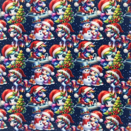 Christmas Unicorns digitally printed polycotton