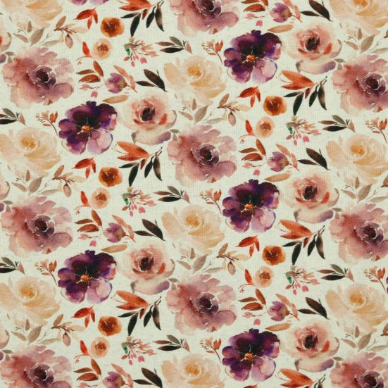 Linen Jersey Roses Natural