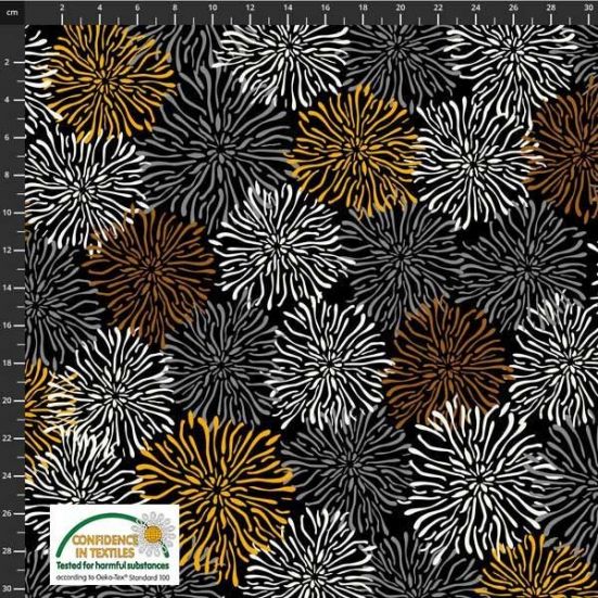 Flower Sketches Black Cotton