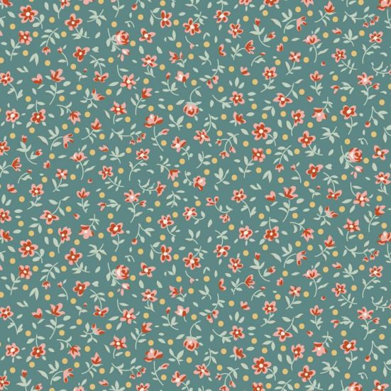 Tilda Village Life Mae Teal Cotton