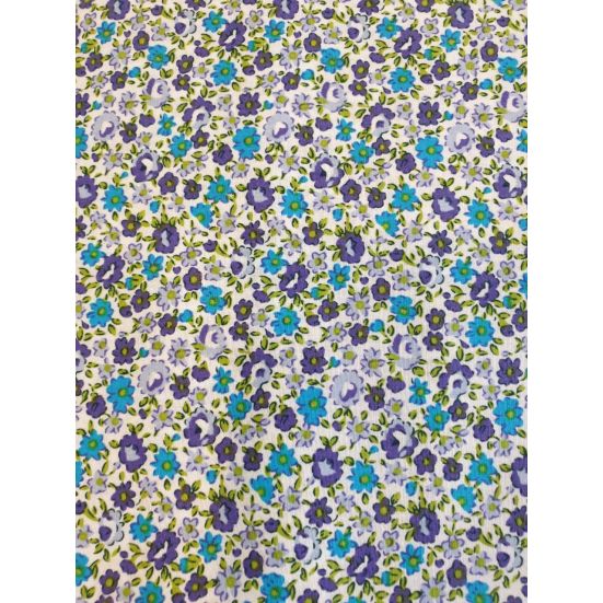 White Blue Purple Flower Cotton