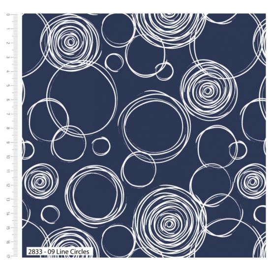 Indigo Elements Lines Circles Cotton