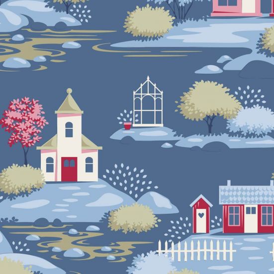 Tilda Village Life Village Blue Cotton