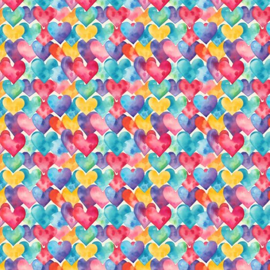 Watercolour Hearts Polycotton