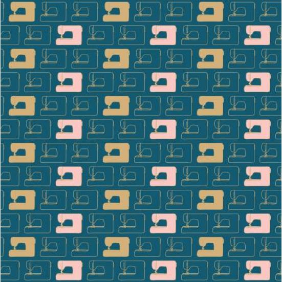 Riley Blake, Teal Sewing Machines Cotton