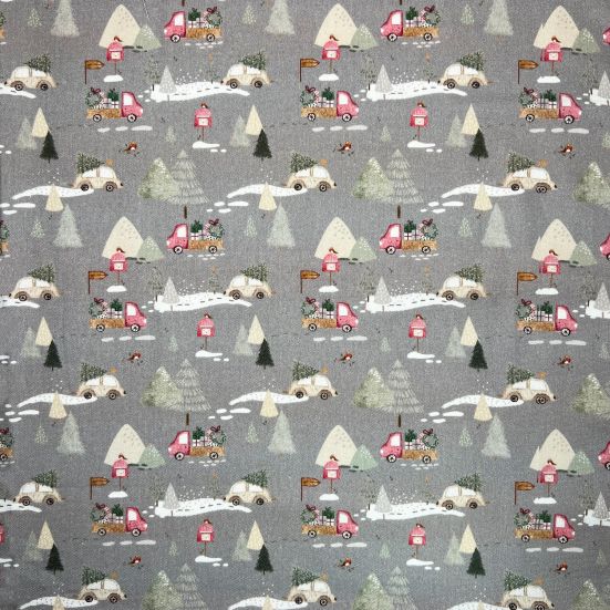 A Winter Christmas, Grey  Cotton Panama