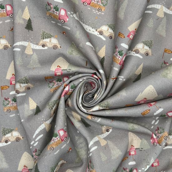 A Winter Christmas, Grey  Cotton Panama